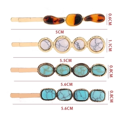 Fermagli Per Capelli Geometrici Vintage Lega Resina Marmo Turchese Ambra Motivo Forcine Stile Boho Per Donne
