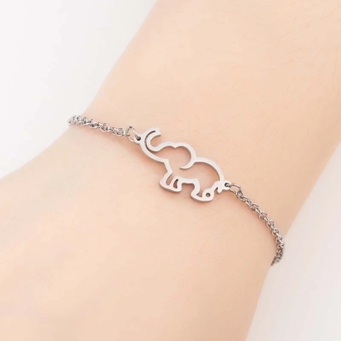 Pulsera Con Colgante De Elefante Hueco Minimalista De Acero Inoxidable Joyería De Silueta Animal Para Mujeres Moda Regalo
