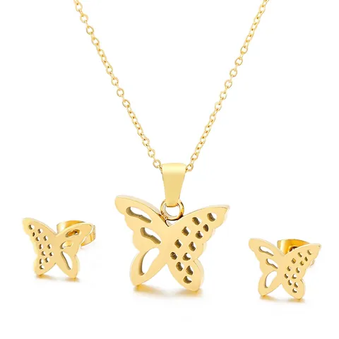 Hollow Out Butterfly Necklace And Earrings Stainless Steel Gold Silver Tone Fashion Trendy Minimalist Jewelry For Women