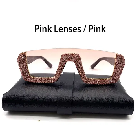 Luxury Oversized Square Rhinestone Sunglasses Women Gradient Purple Pink Lenses Trendy Inlaid One-Piece Fashion Eyewear UV400 Protection
