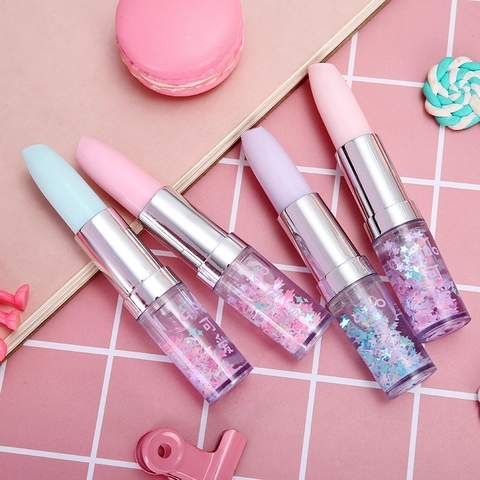 Stylo Gel En Forme De Rouge À Lèvres Avec Paillettes Mouvantes Fournitures Scolaires Créatives Pour Filles