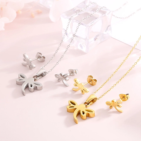Libelle Anhänger Halskette Und Ohrstecker Edelstahl Tier Schmuck Für Damen Mode Trendy Einfache Accessoires