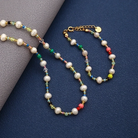 Collana Di Perline Fatta A Mano Perla D Acqua Dolce Cristallo Colorato Ottone Placcato Oro Stile Bohémien Moda Donna