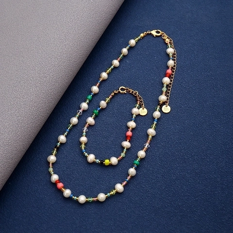 Collana Di Perline Fatta A Mano Perla D Acqua Dolce Cristallo Colorato Ottone Placcato Oro Stile Bohémien Moda Donna