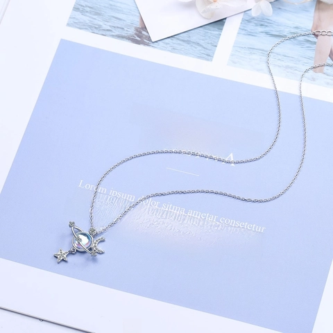 Collana con Pendente Stella Luna Pianeta in Rame per Donna Catena a Clavicola con Strass Placcata Argento Gioielli Stile Ins