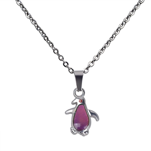 Cute Thermochromic Penguin Pendant Necklace For Women Kids Stainless Steel Chain Alloy Mood Color Changing Cartoon Animal Jewelry Gift
