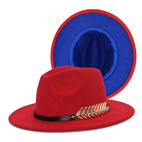 Cappello Fedora In Feltro Di Lana Bicolore Vintage Con Tesa Larga Decorazione Foglia In Metallo Stile Jazz Unisex