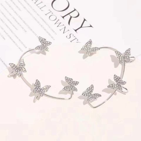 Butterfly Ear Cuff Rhinestone Copper Wrap Around Earrings Non Piercing Elegant Fashion Jewelry For Women