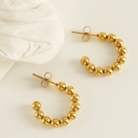 Beaded Hoop Ohrringe 18K Vergoldet Edelstahl C-Form Französisch Retro Minimalistisch Geometrische Stecker Damen