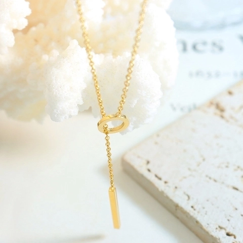 Collana con Pendente a Forma di Y in Acciaio al Titanio Minimalista per Donna Placcata in Oro 18K Cerchio Barra Gioielli Geometrici