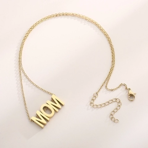 Collana Con Pendente MOM In Acciaio Inossidabile Orecchini Bracciale Lucidato A Specchio Regalo Festa Della Mamma Gioielli Moda Donna
