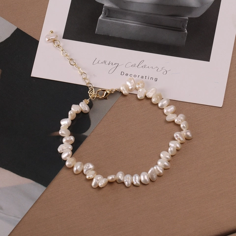 Natural Baroque Pearl Necklace And Bracelet Titanium Steel Gold Plated Retro Elegant Jewelry For Women