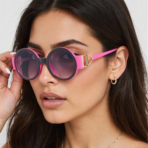 Round Sunglasses UV400 Protection Full Frame PC Gradient Lens Hip Hop Trendy For Women