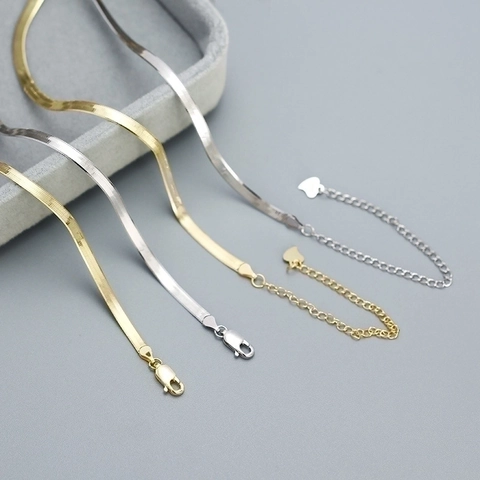 Collana a Catena Piatta in Argento Sterling 925 per Donna Girocollo Minimalista a Lama di Serpente Gioielli a Cuore Regolabili