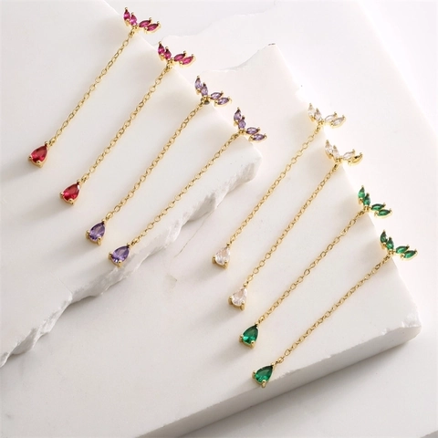 Kupfer Zirkonia Geometrische Quaste Ohrhänger Für Damen Vergoldet Elegant Herz Sicherheitsnadel Lange Baumelnde Schmuck