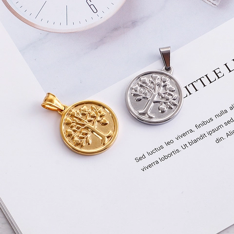 Tree Of Life Pendant Necklace Stainless Steel Round Octagon Medallion Relief Vintage Jewelry Gift For Unisex