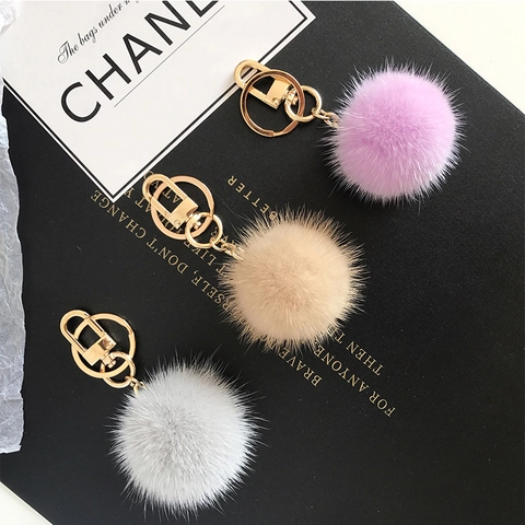 Carino Portachiavi in Pelliccia di Visone Soffice Pompon Ciondolo Borsa per Donna Lussuoso Fatto a Mano Accessori per Borsetta Chiavi Auto