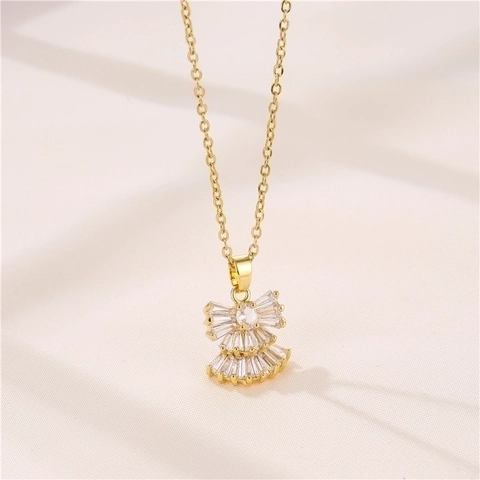 Collana Con Pendente Angelo Catena In Acciaio Inossidabile Ottone Placcato Oro Zircone Strass Gioielli Donna