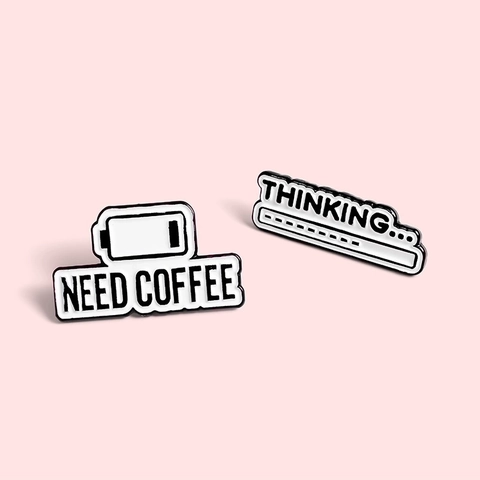 Δημιουργικές Καρφίτσες Σμάλτου Thinking Progress Bar Need Coffee Μπαταρία Badges από Κράμα για Σακίδια Ρούχα Αξεσουάρ