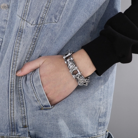 Löwenkopf Gliederkette Armband 316L Edelstahl Biker Punk Schmuck Für Männer Retro Mechanisch Industrieller Stil