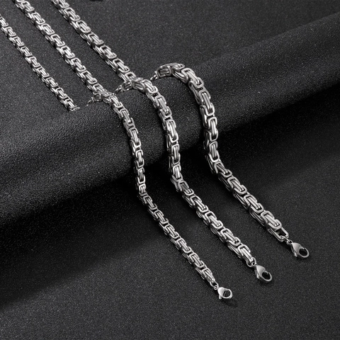 Byzantijnse Ketting Voor Heren Roestvrij Staal Gezandstraald Vierkante Schakels Vintage Met Karabijnsluiting