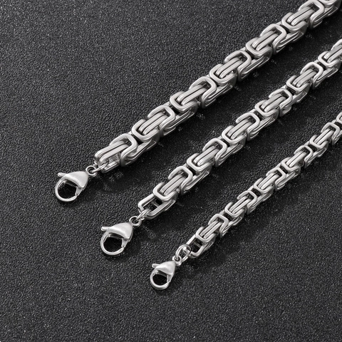 Byzantijnse Ketting Voor Heren Roestvrij Staal Gezandstraald Vierkante Schakels Vintage Met Karabijnsluiting