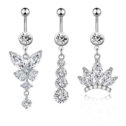 Navel Piercing Belly Ring Stainless Steel Zircon Butterfly Crown Tree Of Life Body Jewelry Fashion Jewelry For Women