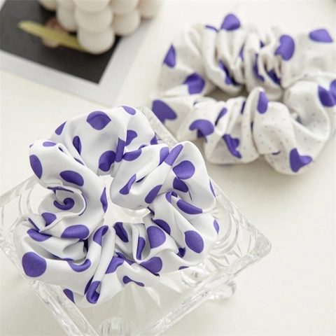 Elastici Per Capelli In Satin Viola Motivo Floreale Quadri Pois Supporto Per Coda Di Cavallo In Tessuto Per Donne Ragazze