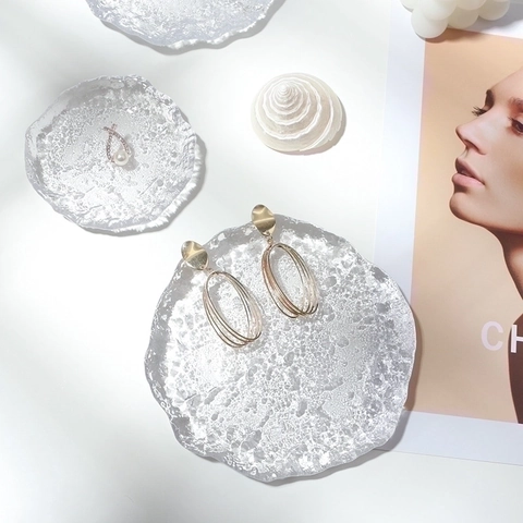 Irregular Glass Jewelry Tray Transparent Hammered Texture Gold Rim Decorative Dish For Rings Earrings Storage Photo Props