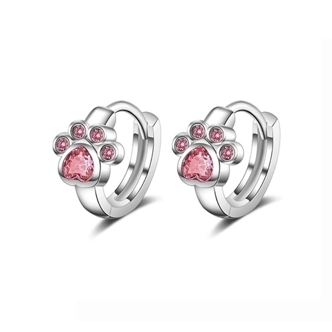 Cute Paw Print Hoop Earrings With Heart Shaped Zircon Cat Claw Animal Footprint Copper Simple Fashion Jewelry For Women