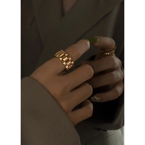 Anillo De Eslabones De Correa De Reloj De Acero De Titanio Banda Ancha Estilo Industrial Joyería De Moda
