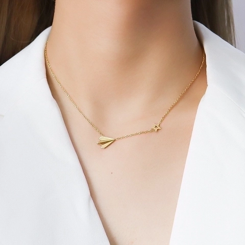 Minimalistisch Titaniumstaal Origami Papieren Vliegtuigje En Ster Ketting En Armband Voor Dames Niche Ontwerp Ins Stijl Sieraden