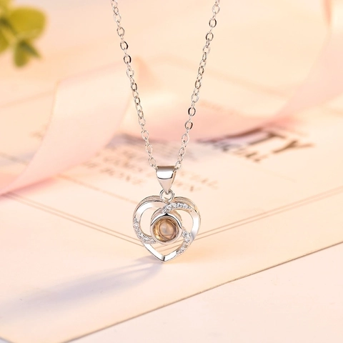 100 Sprachen Ich Liebe Dich Projektion Herz Halskette Für Damen Kupfer Zirkonia Minimalistische Herzförmige Anhänger Halskette Schmuck