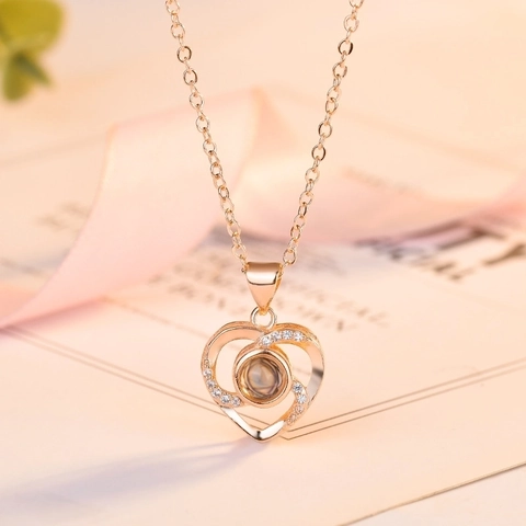 100 Sprachen Ich Liebe Dich Projektion Herz Halskette Für Damen Kupfer Zirkonia Minimalistische Herzförmige Anhänger Halskette Schmuck