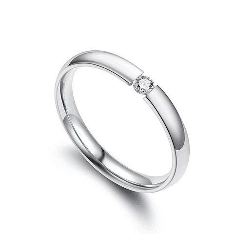 Minimalist Stainless Steel Rhinestone Ring For Men Women Fashion Geometric Electroplated Single Stone Couple Band Jewelry Gift
