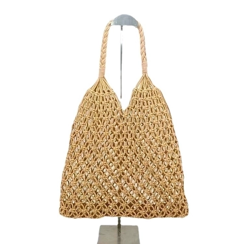 Hand Woven Hollow Mesh Tote Bag Cotton Rope Bohemian Beach Summer Vacation Shoulder Handbag Simple Casual For Women