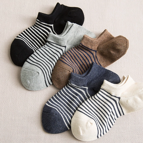 Men Cotton Striped No Show Socks Summer Thin Breathable Low Cut Boat Socks Minimalist Casual Short Socks For Daily Wear