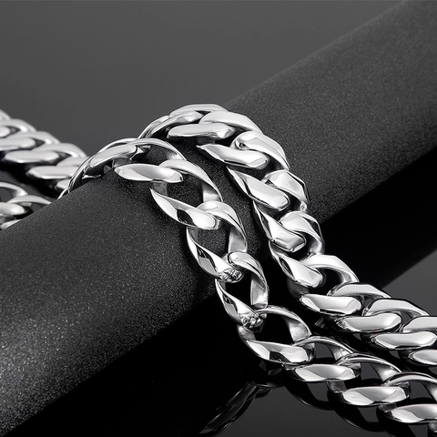 Collar De Cadena De Eslabones Cubanos Gruesos Y Anchos Para Hombre Acero Inoxidable 316L Pulido Liso Joyería Streetwear