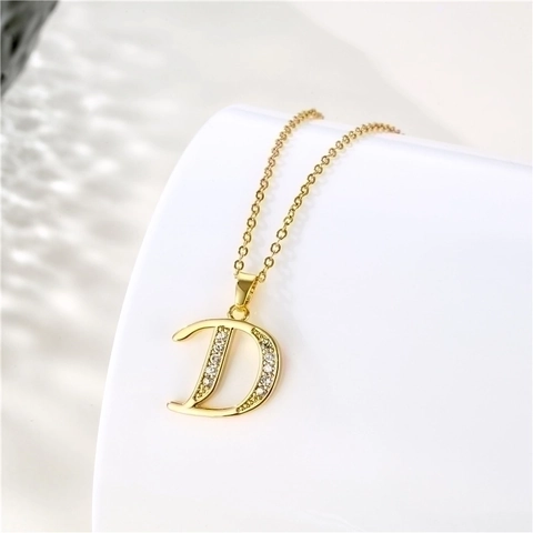 Stainless Steel Necklace Gold Plated Zircon Alphabet Letter Pendant Jewelry For Women Minimalist Cross Chain