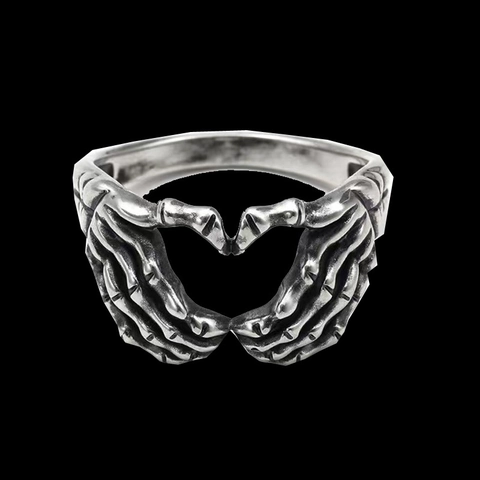 Gotischer Totenkopf Hände Herz Ring Edelstahl Vintage Punk Biker Schmuck Für Herren Damen Retro Einzigartiges Accessoire