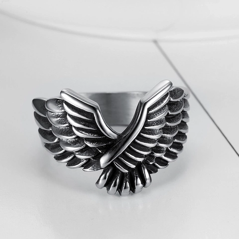 Anillo De Pluma De Ala De Águila Acero Inoxidable 316L Retro Punk Gótico Joyería Para Hombre