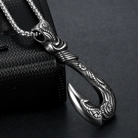 Collar Con Colgante De Anzuelo Acero Inoxidable 316 Estilo Tribal Tallado Retro Joyas Para Hombre