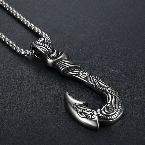 Collar Con Colgante De Anzuelo Acero Inoxidable 316 Estilo Tribal Tallado Retro Joyas Para Hombre