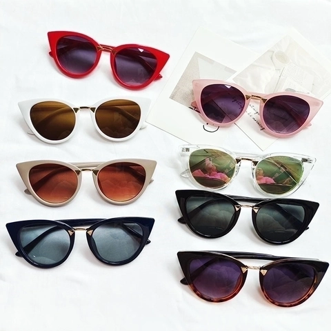 Retro Katzenaugen Sonnenbrille Damen UV400 Polarisiert PC Rahmen Mit Metallbrücke Vintage Kleine Brille Streetwear