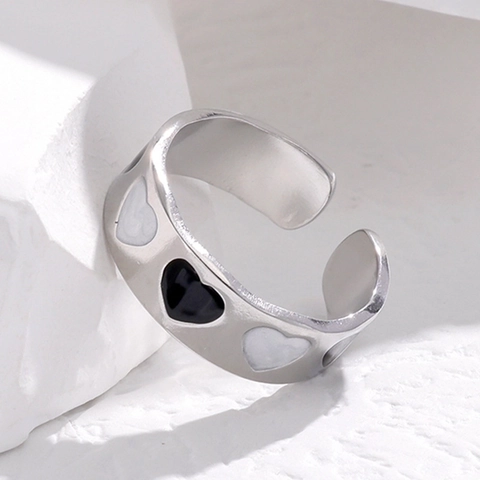 Anillo Corazón Acero Inoxidable Bañado En Oro De 18K Ajustable Joyería De Dedo Para Mujer Tendencia Minimalista Esmalte