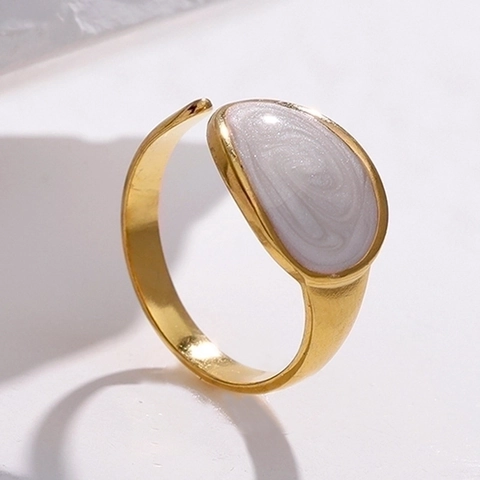 Anillo Abierto Ajustable De Acero Inoxidable Geometrico Ovalado Esmalte Gota De Aceite Incrustacion Estilo Retro Joyeria De Dedo