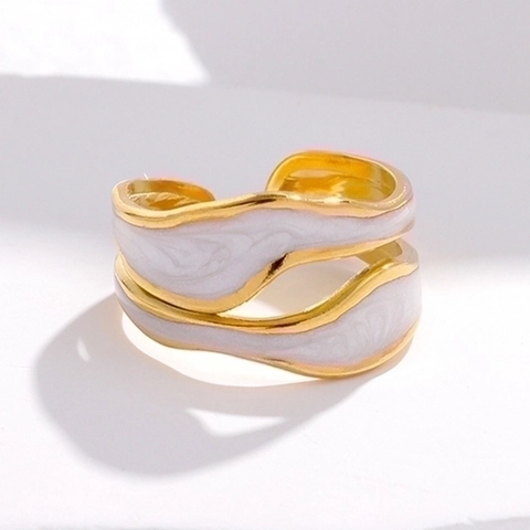 Minimalistischer Wellenring Offen Edelstahl 18K Vergoldet Emaille Verstellbar Eleganter Schmuck Für Damen