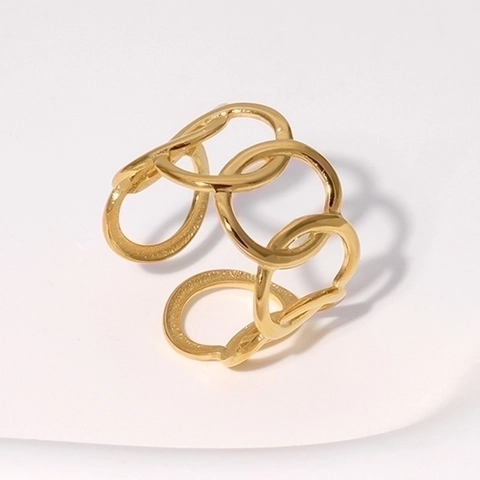 Verstelbare Open Ring Roestvrij Staal 18K Verguld In elkaar Grijpende Schakelketting Geometrische Minimalistische Sieraden Voor Dames