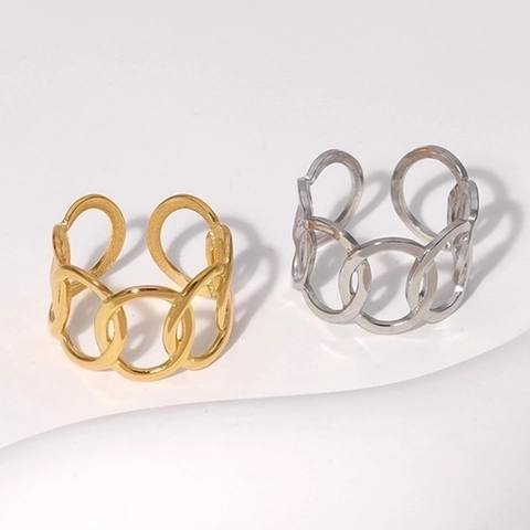 Verstelbare Open Ring Roestvrij Staal 18K Verguld In elkaar Grijpende Schakelketting Geometrische Minimalistische Sieraden Voor Dames