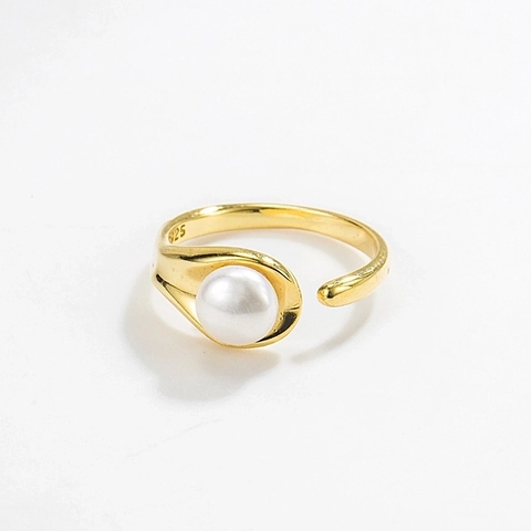Anillo Abierto De Perla Natural De Plata De Ley 925 Retro Para Mujer Anillo De Dedo Ajustable Minimalista Joyería